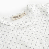 White short-sleeved baby bodysuit with fine pattern