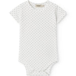 Hvid kortærmet baby bodystocking med fint mønster