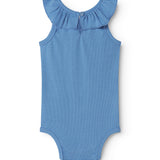 Blå bodystocking med flæsekrave til baby