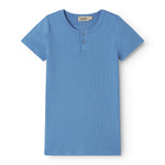 Blå kortærmet t-shirt med knapper til børn