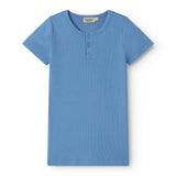 Blå kortærmet t-shirt med knapper til børn
