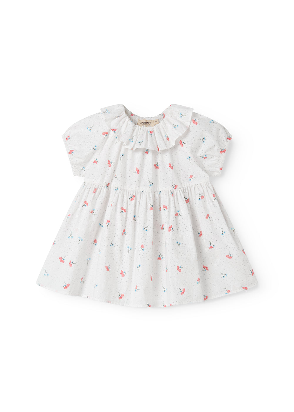 Hvid baby kjole med små blomster og korte ærmer