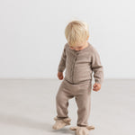 Kids set in teddy fleece with zipper and trousers, gray-brown melange