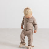 Kids set in teddy fleece with zipper and trousers, gray-brown melange