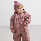 Kids jumpsuit in dark rosebrown with hood and elastic cuffs