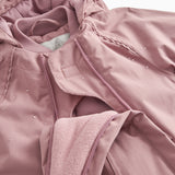 Pink flight suit with zipper and fleece/wool cuff at the wrist.