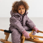 Hooded jacket with zipper in dark brown; small floral print.