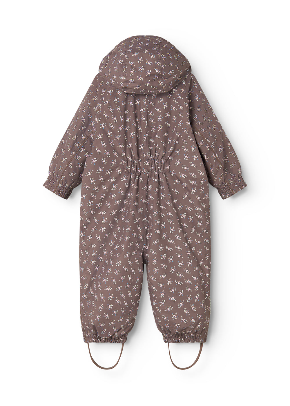 Jacket with hood and brown floral print on the back, long sleeves.
