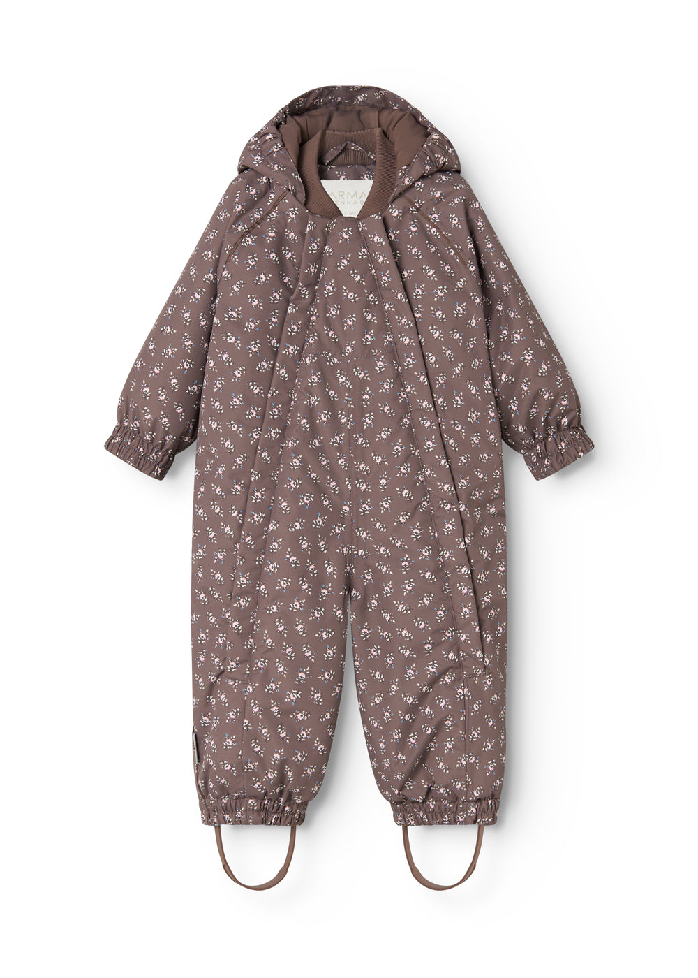 Jacket with hood and zipper, brown floral print, long sleeves
