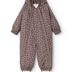Jacket with hood and zipper, brown floral print, long sleeves