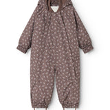 Jacket with hood and zipper, brown floral print, long sleeves
