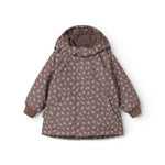Floral printed children's hooded jacket with long sleeves.