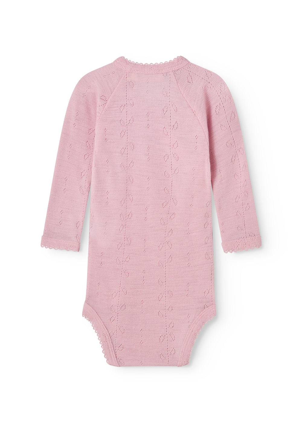 Pink bodystocking with openwork pattern, long sleeves and round neckline