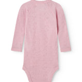 Pink bodystocking with openwork pattern, long sleeves and round neckline