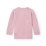 Pink blouse with long sleeves, round neckline, and a nice pattern on the back.