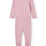 Pink baby jumpsuit with long sleeves and patterned back panel