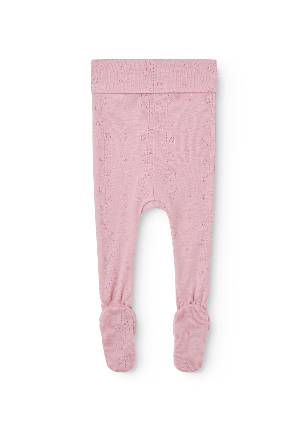Kids' trousers in soft berry-pink with ribbed edges and patterned stripes at the ankles.