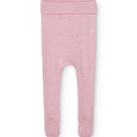 Kids' pants in soft berry pink with ribbed cuffs at the ankles and a hollow-patterned knit.