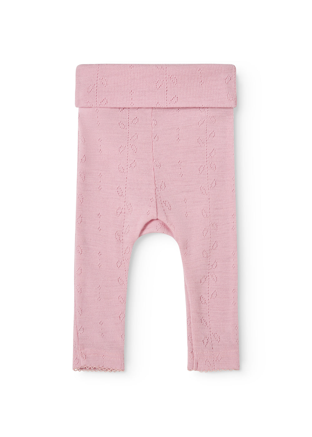 Baby leggings in soft berry with all-over pattern and long legs with elastic edge.