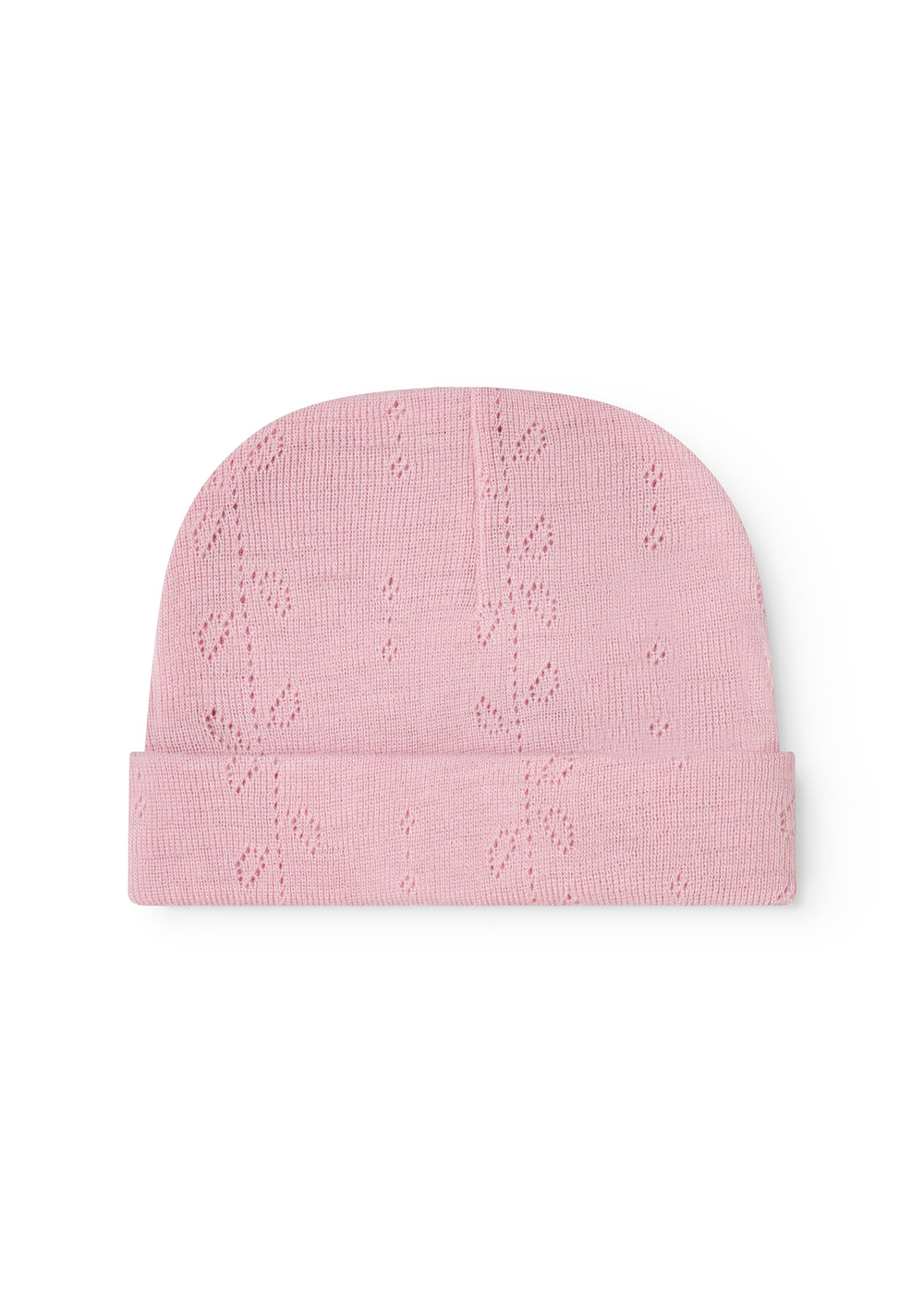 Aiko pink striped hat with solid top and patterned cuff.