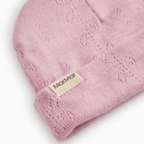 Pink striped hat with cuff and MaMMar brand on the front