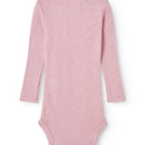 Benedikte bodystocking with long sleeves in pink with a herringbone pattern surface