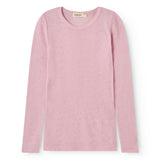 Tamra t‑shirt in pink with long sleeves, round neck and a hole pattern in front.