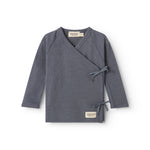 Dark gray cover blouse with long sleeves and a tie at the neck; marMar brand