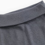 Ribbet lining on dark gray pants from Piva in stretch fabric