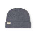 Dark gray ribbed baby hat with MarMar logo on the cover.
