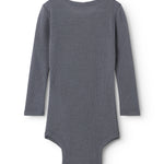 Sheer bodystocking with long sleeves and full back, snap-button closure at the bottom.