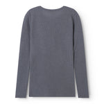 Long-sleeve t-shirt in dark gray with crew neck, viewed from behind.