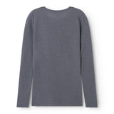 Long-sleeve t-shirt in dark gray with crew neck, viewed from behind.