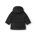 Hooded down jacket with horizontal quilted seams