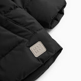 Sort jacket with hood and logo label on the sleeve.