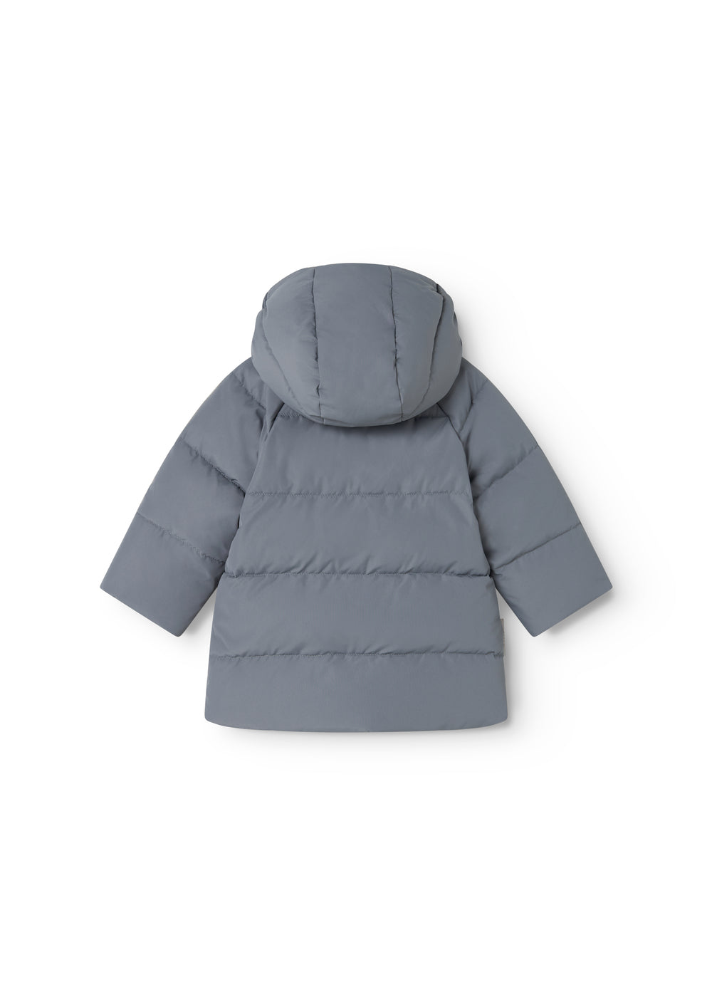 Dunjakke in dark gray-blue with hood and horizontal seams