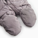 Lilac downy mittens with glove-like gloves and ribbed edge.