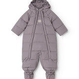 Lil baby jumpsuit with hood, down-filled sleeves and front zipper.