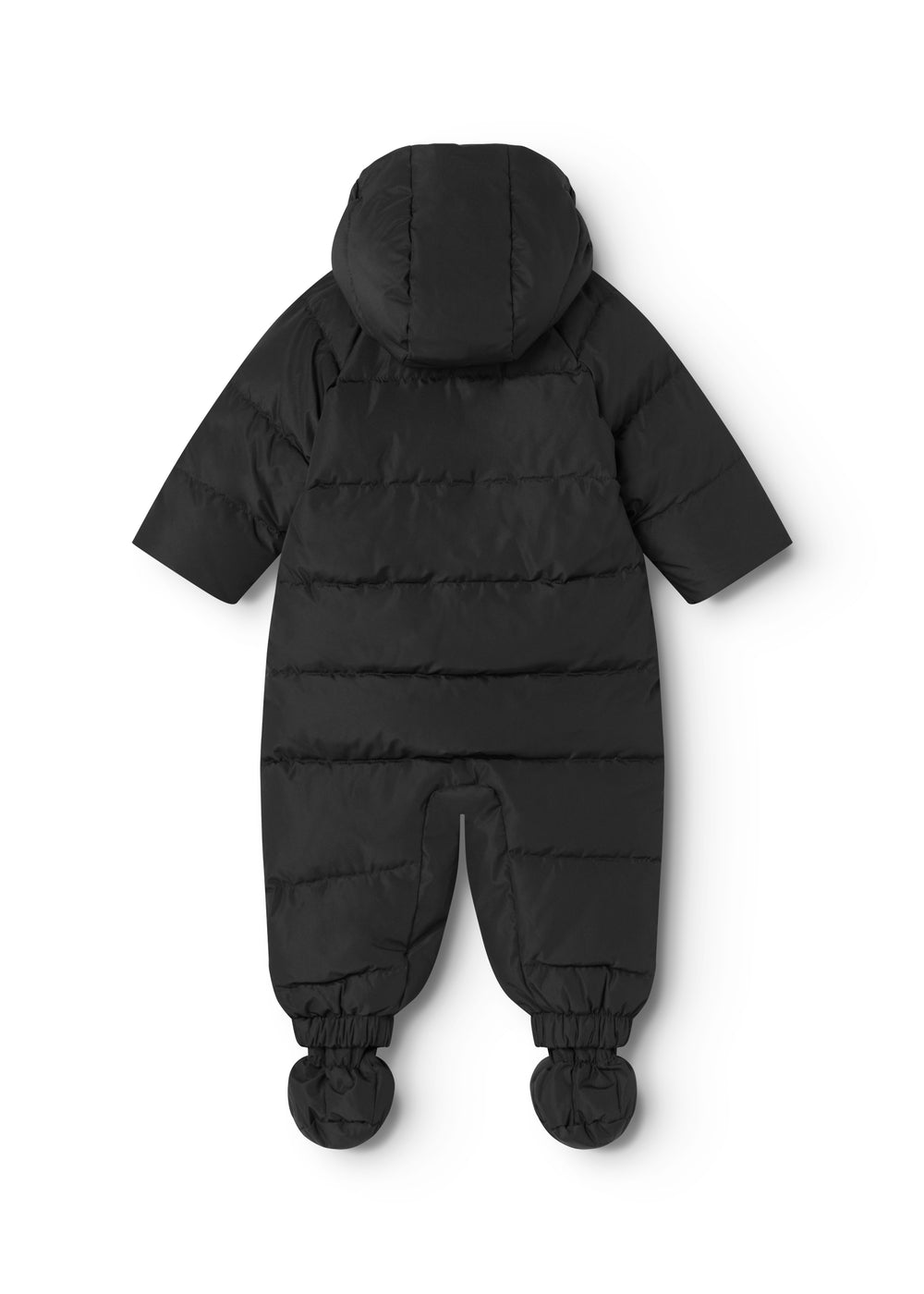 Sort quilted puffer with hood and elastic cuffs