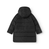 Hooded denim jacket with quilted horizontal stripes