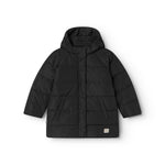 Soft jacket for children with a fixed hood and visible front pocket