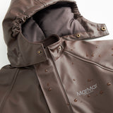 PU jumpsuit dark brown: front piece and collar with pressure buttons