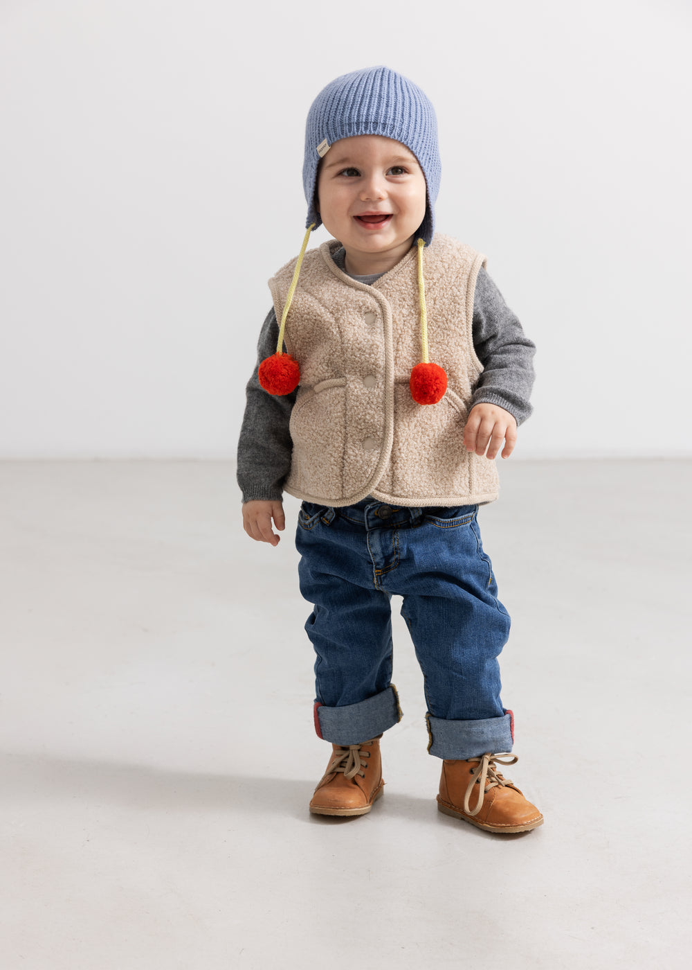 Aly Baby Pompom, Knit Hat - Bright Sky