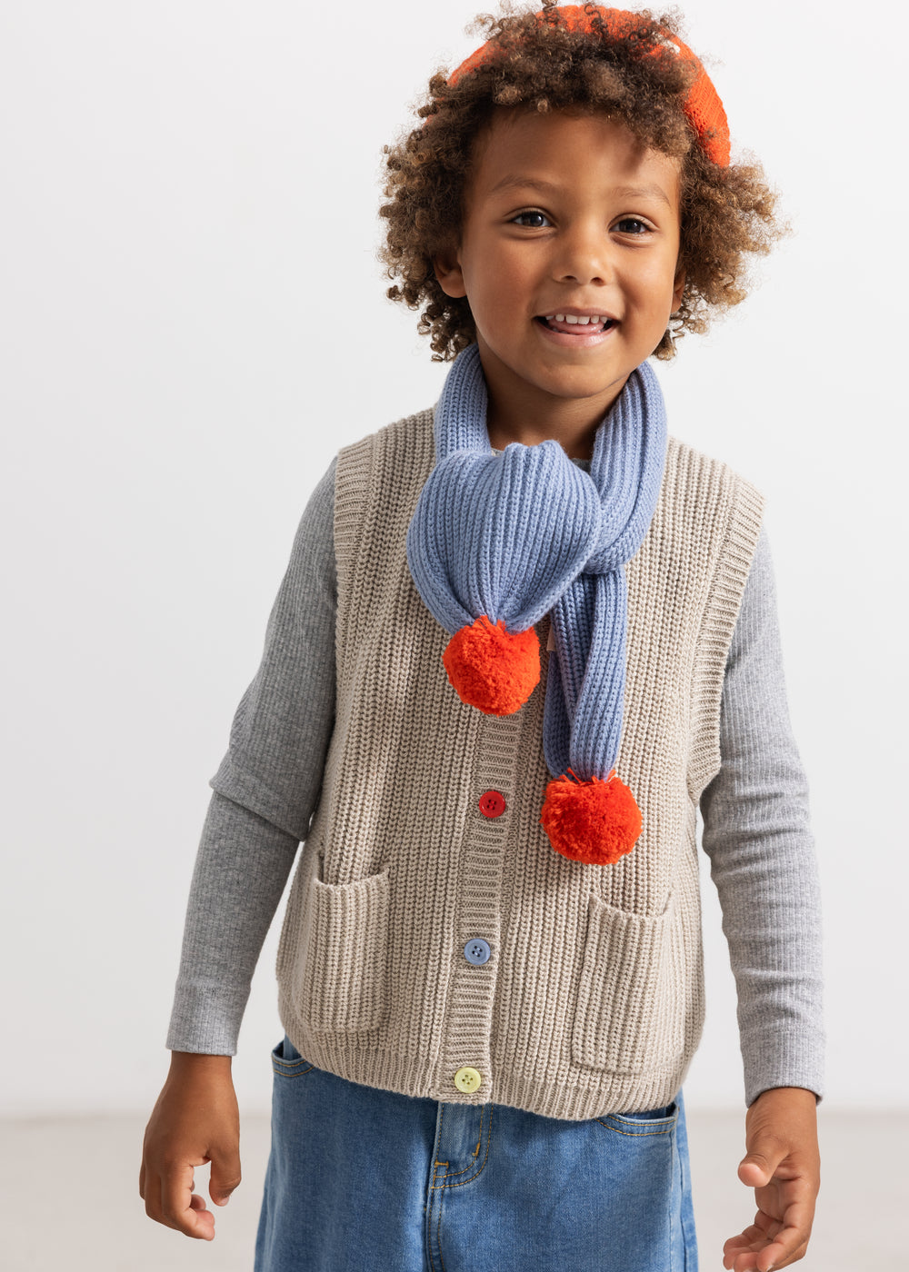 Ariso Pompom, Knit Scarf - Bright Sky