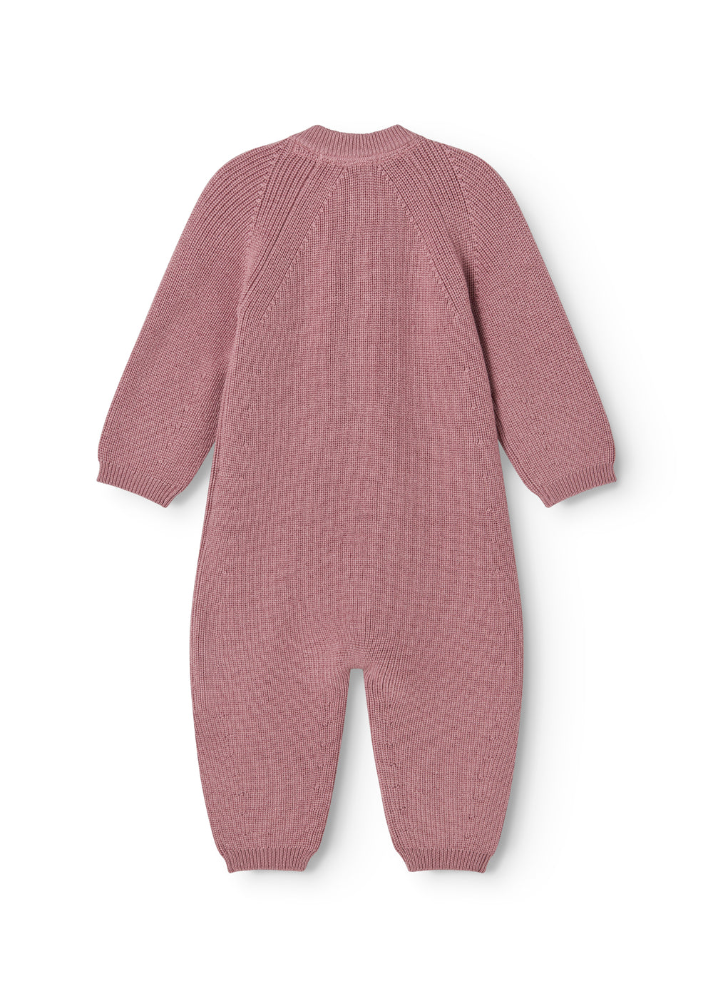 Dusty pink sweater with crew neck and long sleeves, reversed.