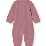 Dusty pink sweater with crew neck and long sleeves, reversed.