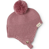 Stripe with pink-purple pom-pom and folded edge, plus a side button.