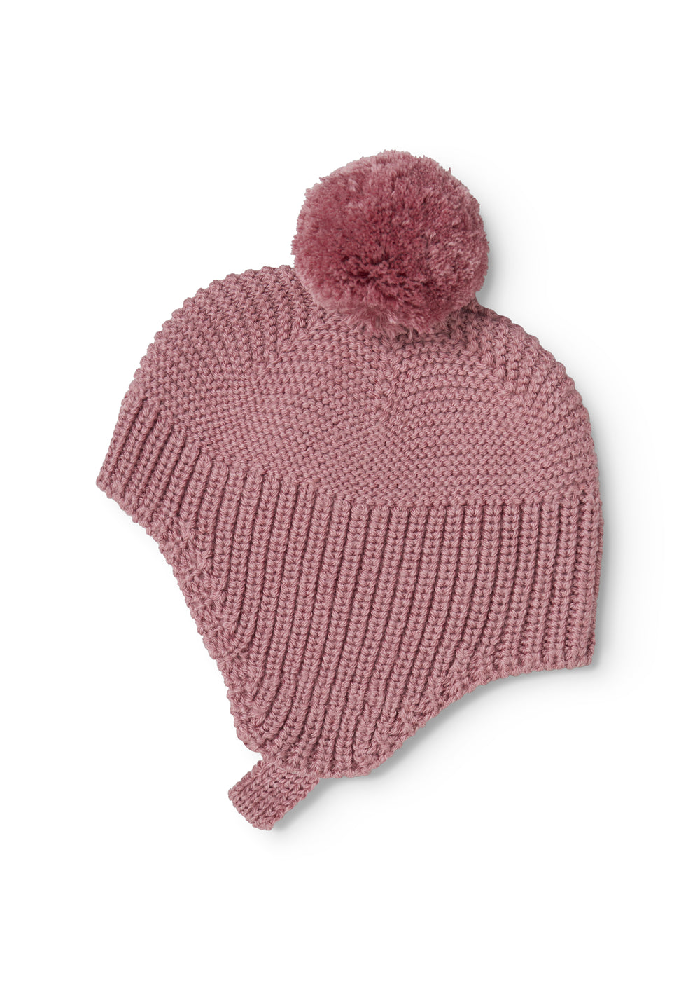 Stripes with pom-pom in pink-purple, ribbing and folded edge