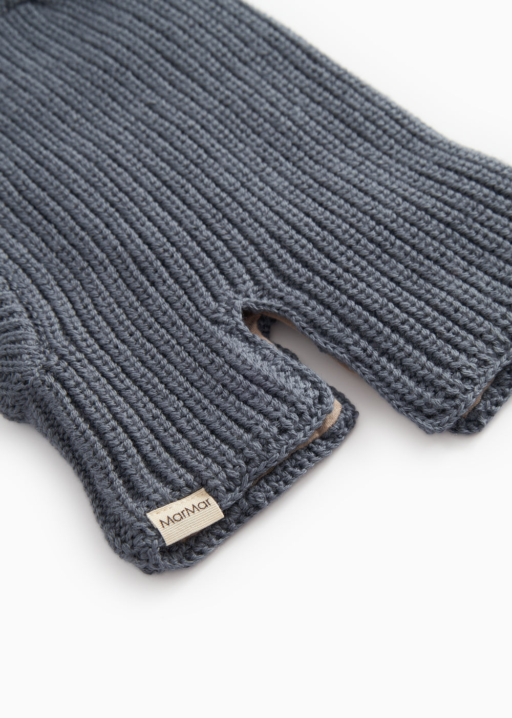 Knitted balaclava in dark gray with logo tag and folded cuff.