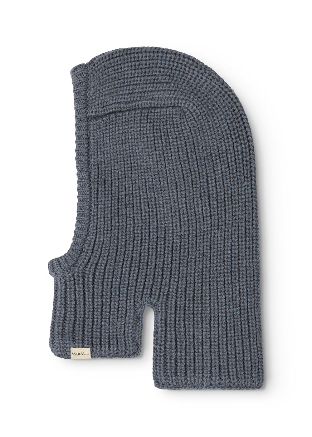 Knitted balaclava in dark gray with face opening and logo label.